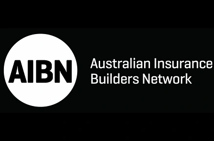 AIBN logo with white circle, bold black letters “AIBN,” and text “Australian Insurance Builders Network” in white on black background.