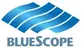 BlueScope company logo featuring three stylized blue wave-like shapes above bold uppercase text “BLUESCOPE.”