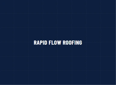 Rapid Flow Roofing text logo in white on dark blue background.